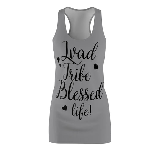Lvad Tribe Blessed Life Grey Women's Cut & Sew Racerback Dress (AOP)