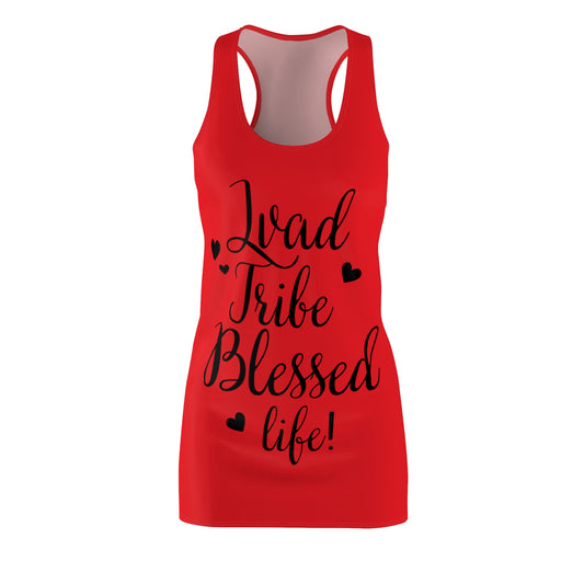 Lvad Tribe Blessed Life Red Women's Cut & Sew Racerback Dress (AOP)