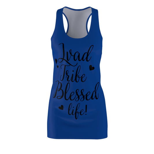 Lvad Tribe Blessed Life Royal Blue Women's Cut & Sew Racerback Dress (AOP)