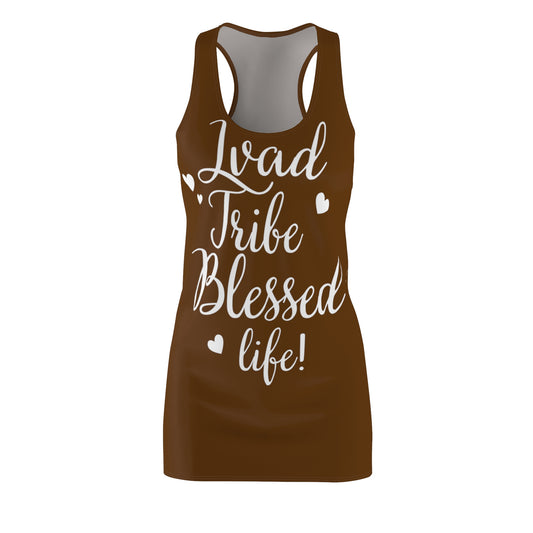 Lvad Tribe Blessed Life Brown Women's Cut & Sew Racerback Dress (AOP)